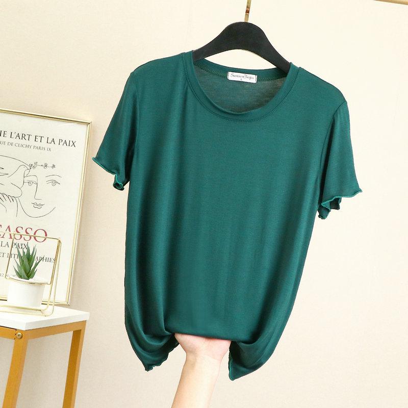Women's Summer Modal Ruffle Trim T-shirt - Short Sleeve, Loose-Fit, Slimming Half Sleeve