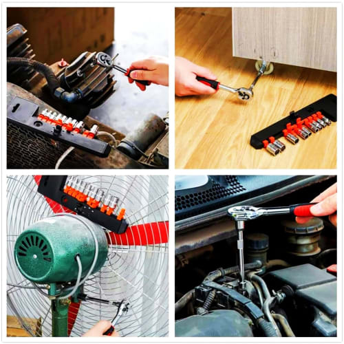 12-Piece Socket Wrench Set with 6.35mm (1/4") Drive Hex Sockets, Quick-Release Ratchet Handle, and Holder for Vehicle Maintenance, Repairs, and Automo