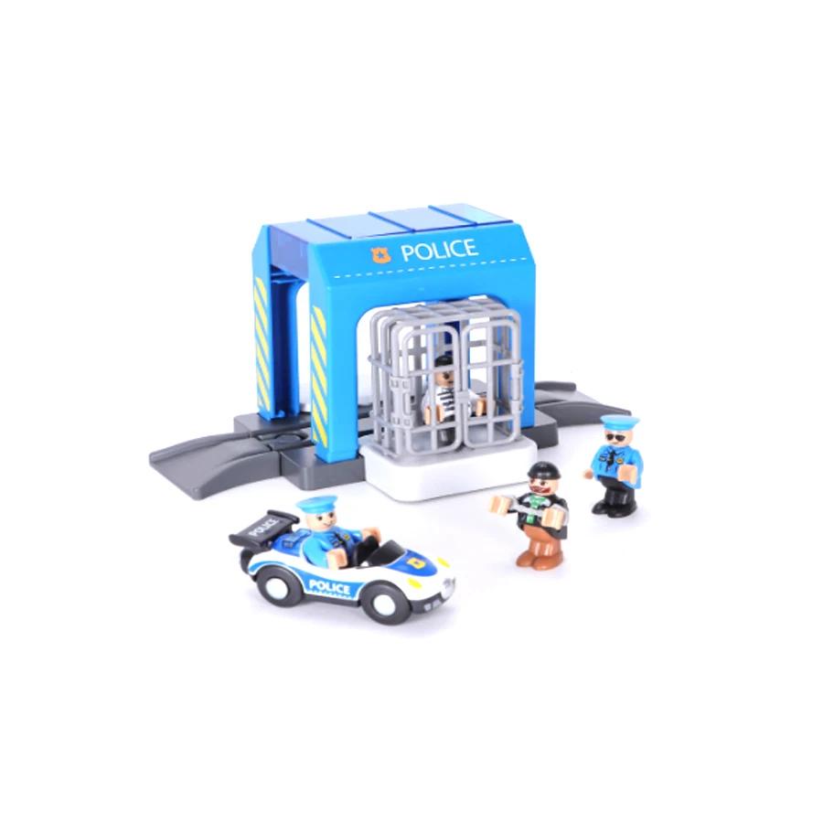 City Plastic Police Station Car Wash Room City Scene Building Block Set Compatible Brio Wooden Train Track Toy For Children Gift