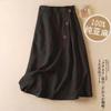 Gonna midi a pieghe con vita alta in misto lino da donna, stile casual a portafoglio con bottoni