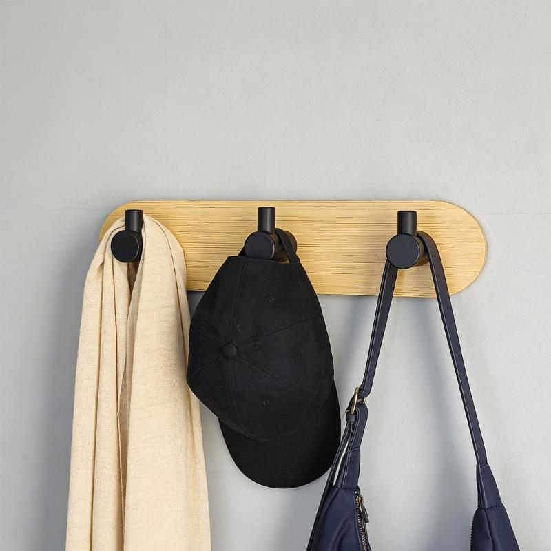Bamboos And Stainless Steel Hook For Hanging Towels Clothes Decorative Coat Rack Wall Mounted Key Organizer