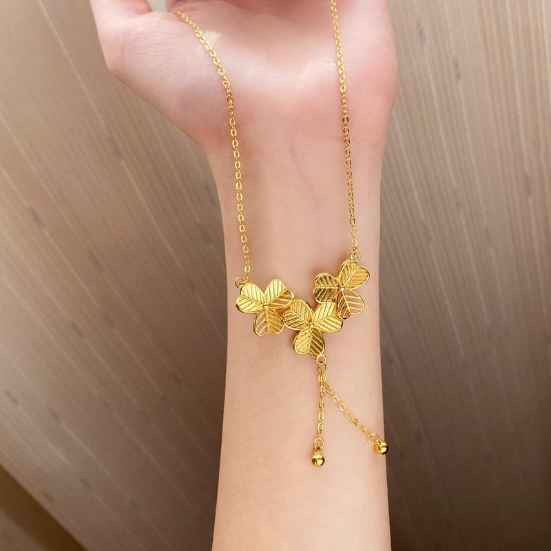 Electroplated zircon serpentine flower butterfly safety lock pearl necklace medieval collarbone chain new Chinese necklace women