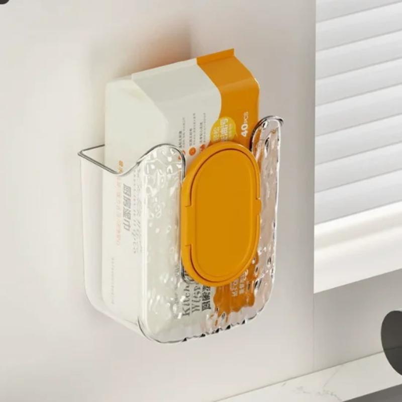 Wall Mounted Wipes Dispenser Self-Adhesive Waterproof Punch Free Tissue Holder for Kitchen Bathroom Patio Home