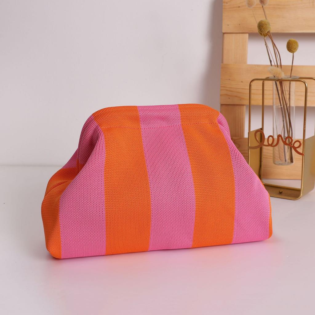 New Knitted Handbag Striped Cloud Large Capacity Daily Versatile Contrasting Color Clip Bag