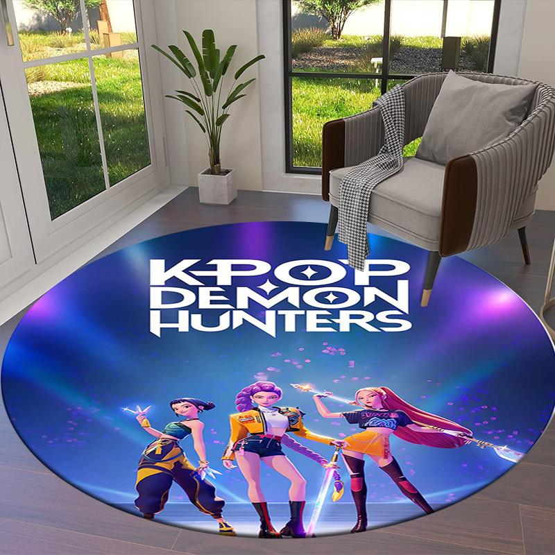 1pc KPOP DEMON HUNTERS Round Carpet, Made of Polyester,Perfect for Decorating Office Chairs, Living Rooms,Vibrant Decorative Rug