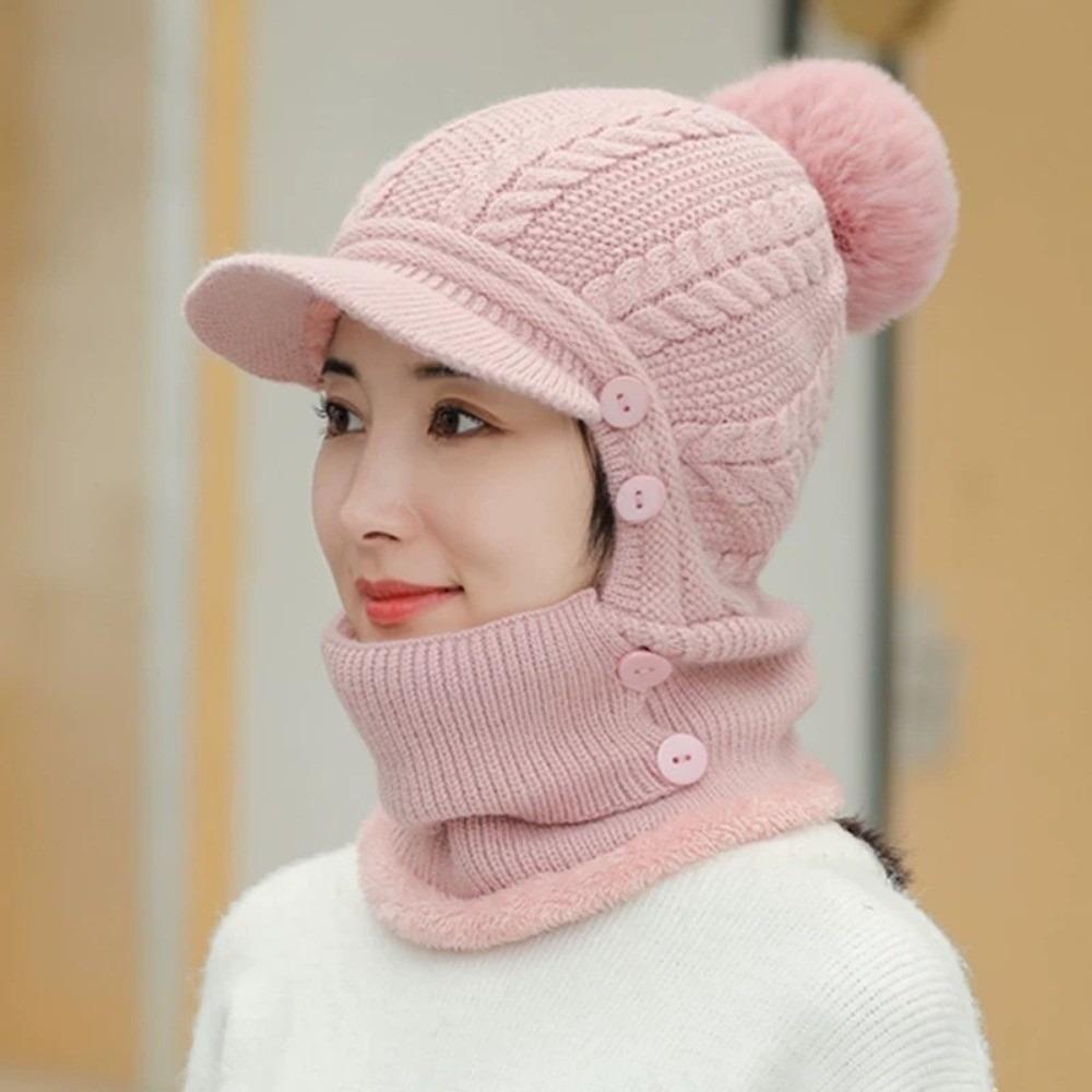 Warm Thickened Women's Hat Windproof Fleece Lined Winter Knit Hat Ear Protection Balaclava Cap Winter