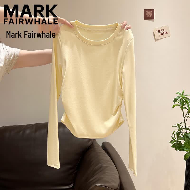 Mark Fairwhale Women's Round Neck Pleated Long Sleeve T-Shirt