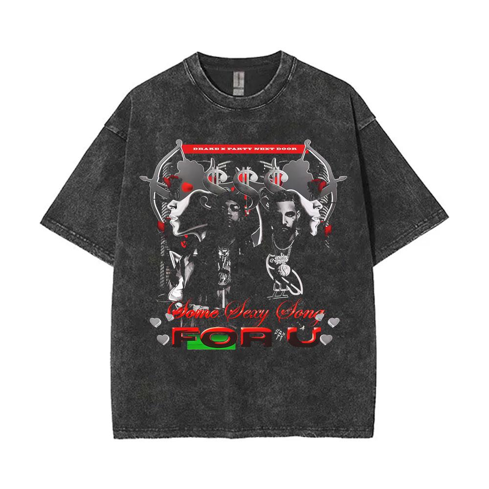 

Rapper Drake Europe Tour with Partynextdoor Tshirt SSSU Some Sexy Songs U Tshirts Men Hip Hop Vintage Washed T Shirt S