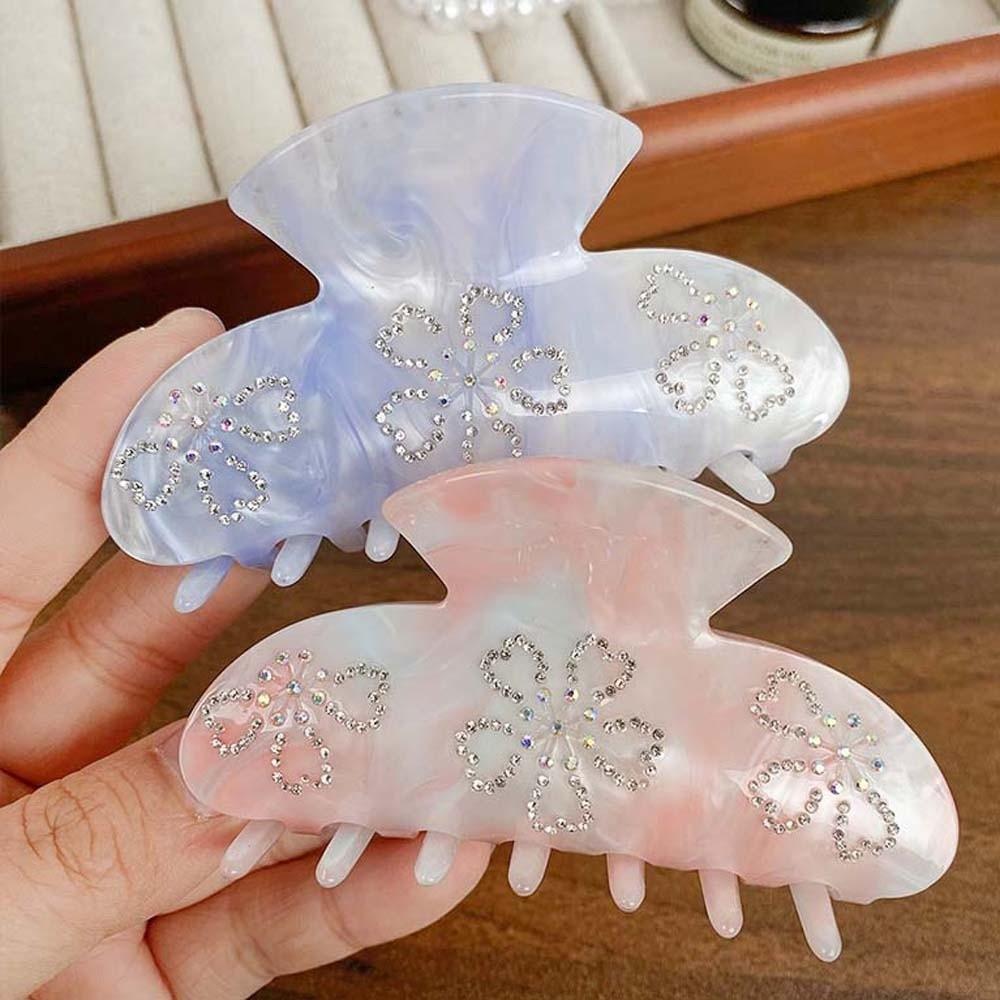 Iridescent Rhinestone-inlay Hair Claw Flower Acrylic Hair Claw Women Shark Clip  Daily