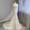 European and American fishtail lace light wedding dress bride simple one-word shoulder wedding welcome door dress French light dress