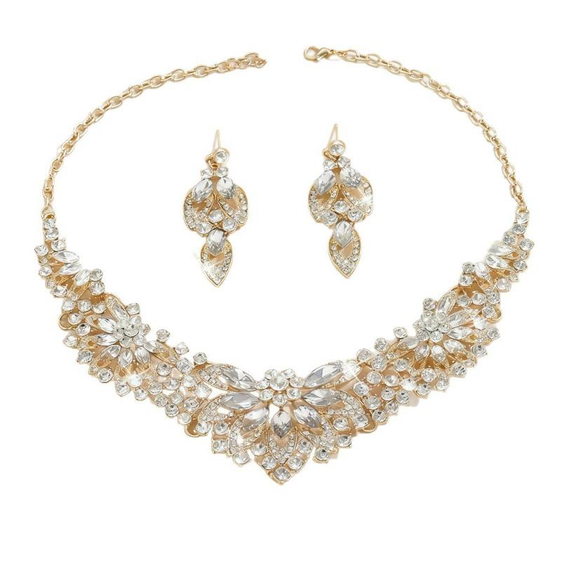 Legierung Strass Hochzeitskette Ohrringe Braut Hochzeitszubehör Bankett Damenschmuck
