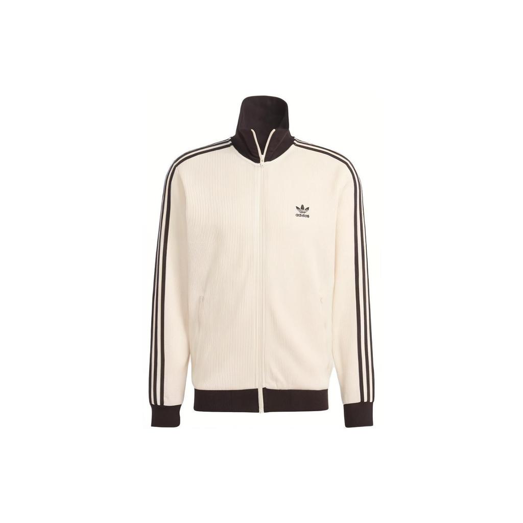 Adidas Originals Retro Series Trefoil Logo Embroidered Stripe Stand Collar Jacket Men Jackets Off-White HR3307