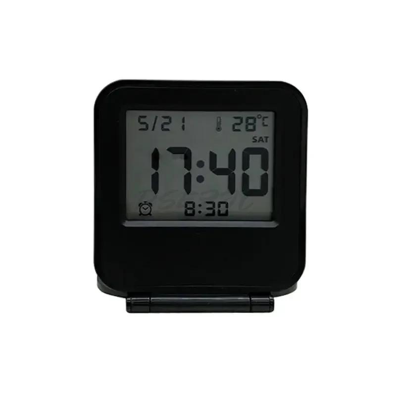 Digital Travel Alarm Clock Foldable Desktop LCD with Calendar Thermometer Battery Operated Ectronic Clock