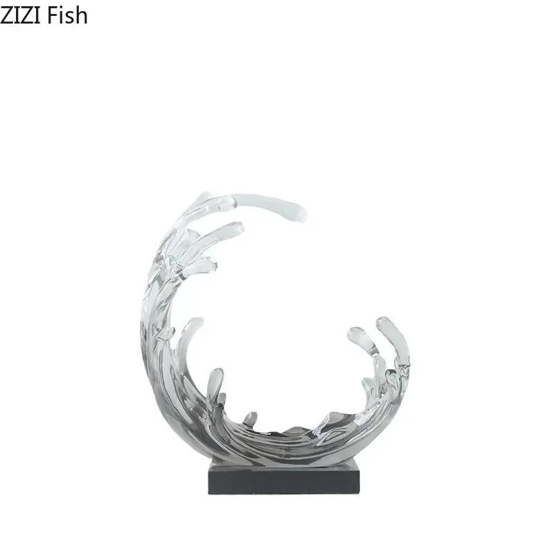 Blaue Meereswellen Statue Schreibtischdekoration Ornamente Kreative Transparente Meereswelle Skulptur Harzhandwerk Raumästhetik Dekor