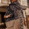 Autumn Winter Leopard Cardigan Women Knitted Sweater Pullovers Warm Thick Jumpers Maxi Brown Crochet Long Sleeve Jumper