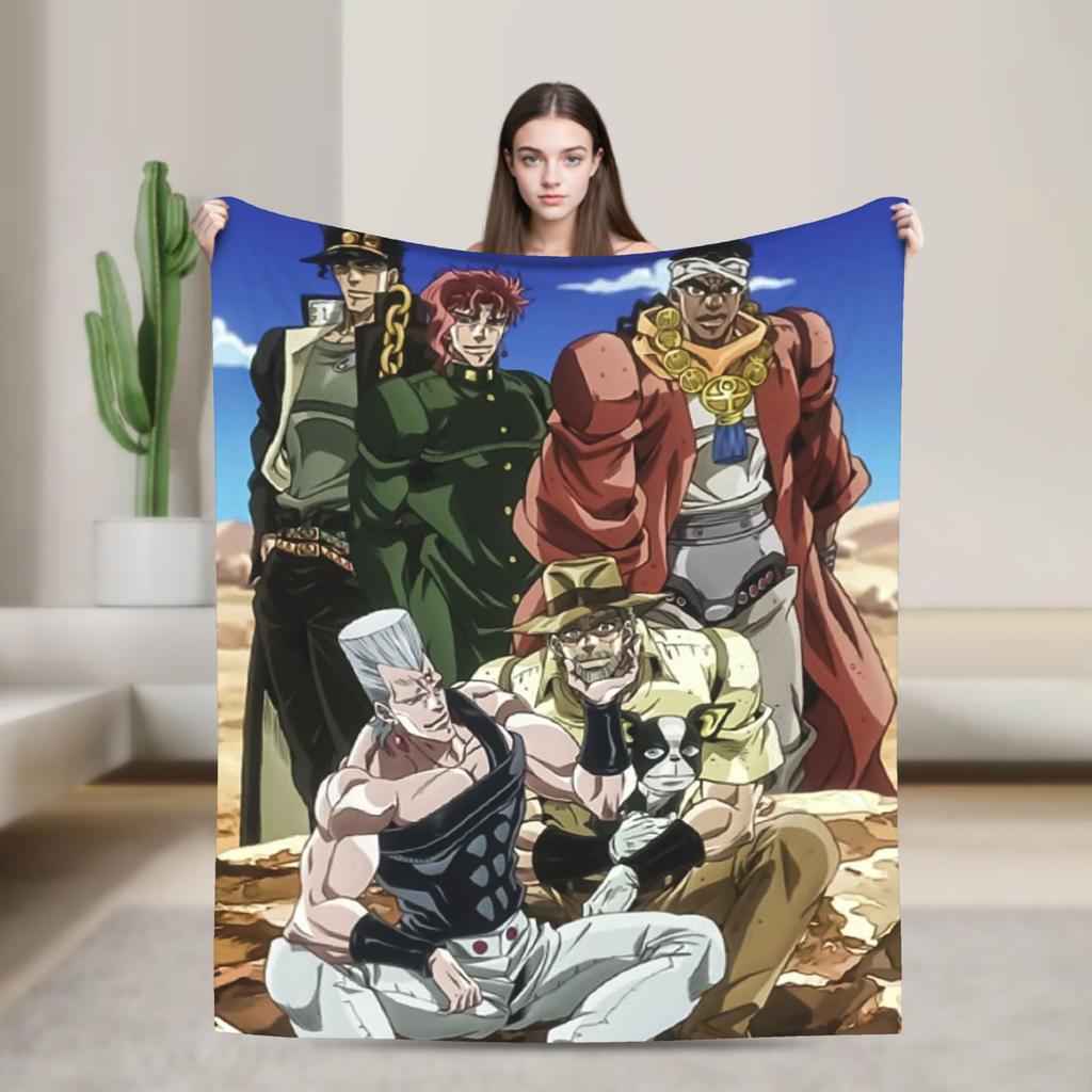 Stardust Crusaders Blankets Bizarre Adventure Flannel Throw Blanket Airplane Travel Printed Ultra-Soft Warm Bedspreads