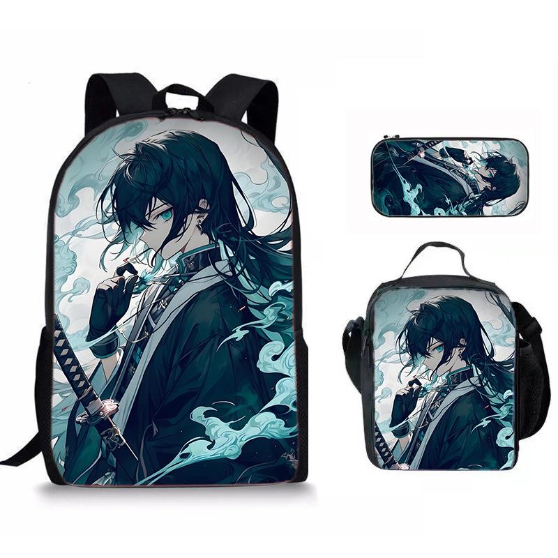 Japan Cartoon Comics Demon Slayer Student Backpack Stylish Three-Piece Backpack Set 0013