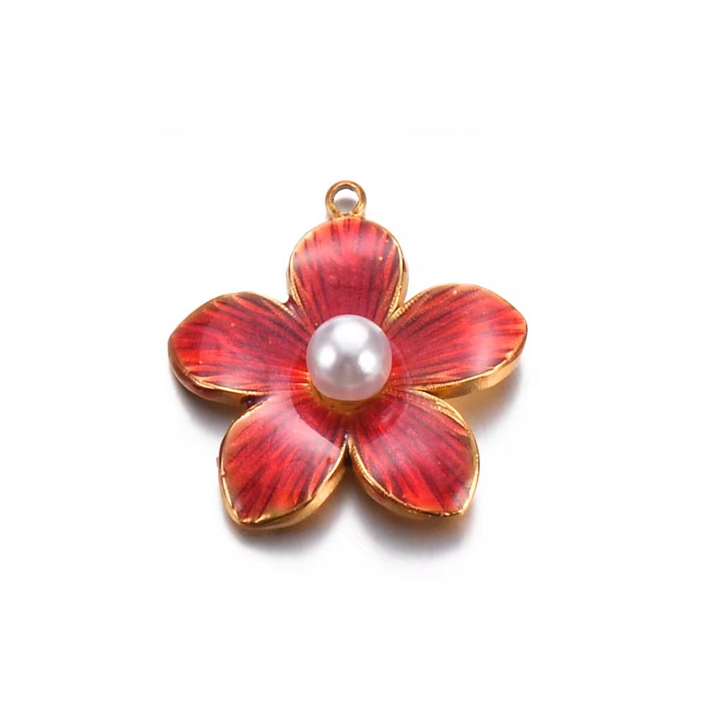 Wholesale 5pcs/lot Enamel Flower Charms Stainless Steel Colorful Pendant For DIY Necklaces Earrings Jewelry Making Accessories