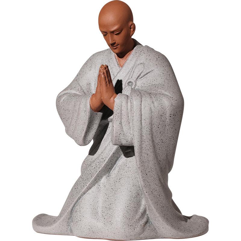 Ceramic Little Monk Blessing Figure Statue Porcelain Art Handmade Sculpture Home Living Room Office Decoration  Free Delivery