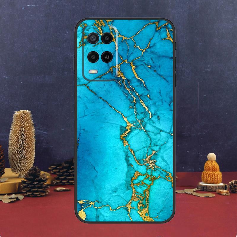 Teal Blue Gold Agate Marble Case For Oppo A5 Pro A6 A15 A18 A38 A58 A78 A98 A54 A74 A94 A17 A57 A80 A60 A40 A16 A76 A96