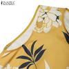ZANZEA Women Casual Round Neck Sleeveless Print Patchwork Pleated Dress