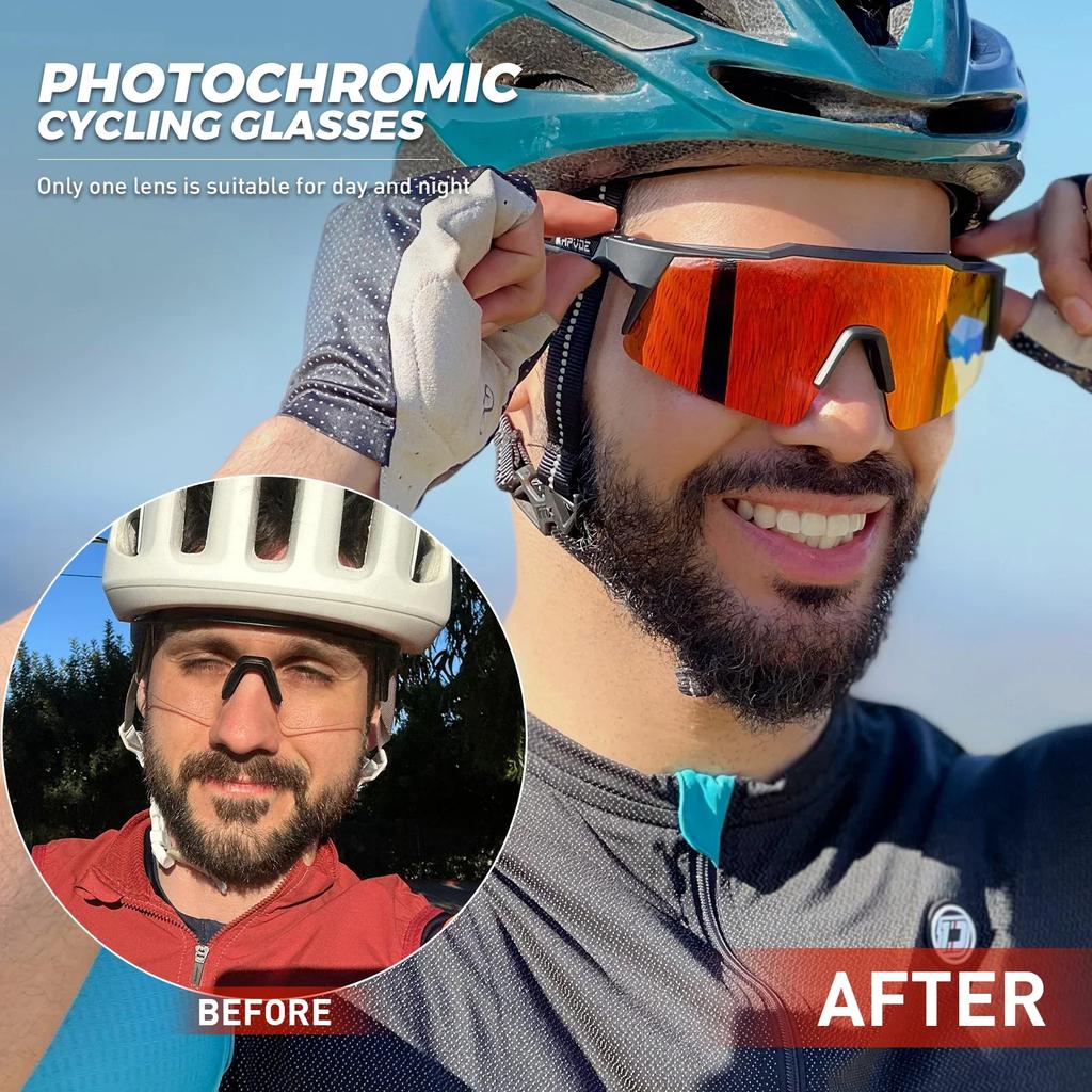 Lunettes de soleil Kapvoe Gold Photochromiques pour Cyclisme Homme Lunettes Mode Vélo de Montagne Vitesse Lunettes Cool Lunettes de Vue Sport VTT Vélo