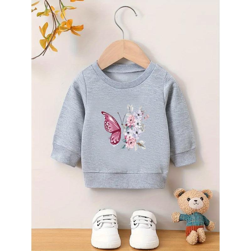 Unique and Innovative Printed Pattern, Comfortable and Simple Spring and Autumn Baby Thin Versatile Round Neck Hoodie for Baby Girls