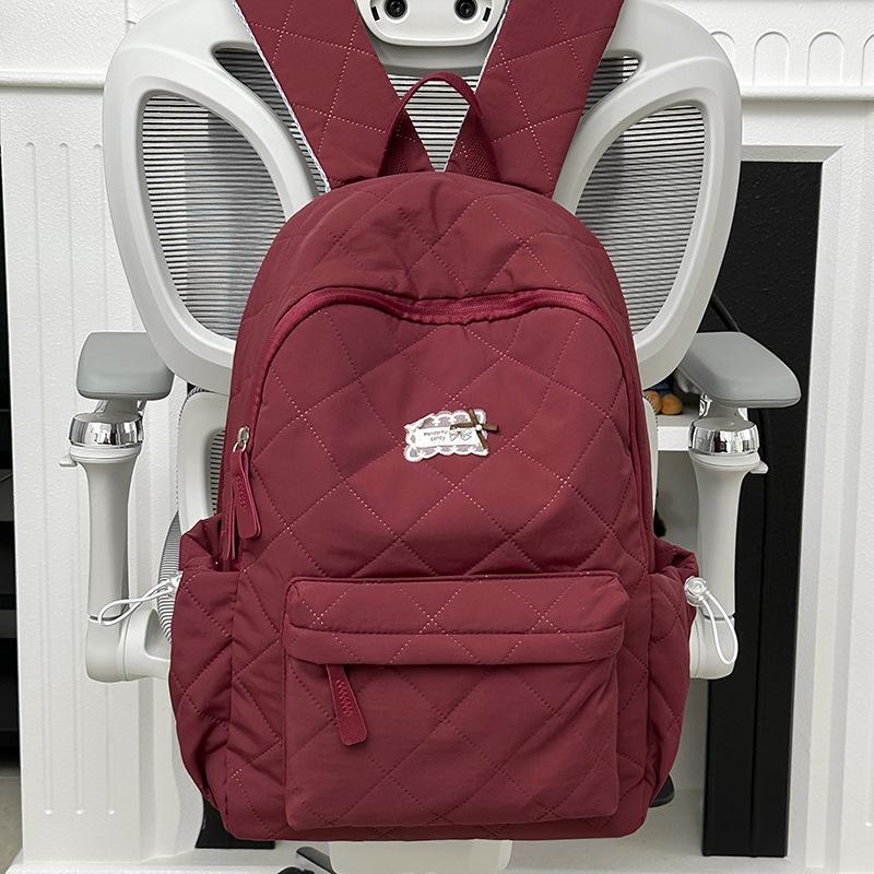 Schoolbag Large Capacity Rhombus Backpack Fashion Japanese Solid Color Casual Fashion Commuter Backpack Girl Student School Bag