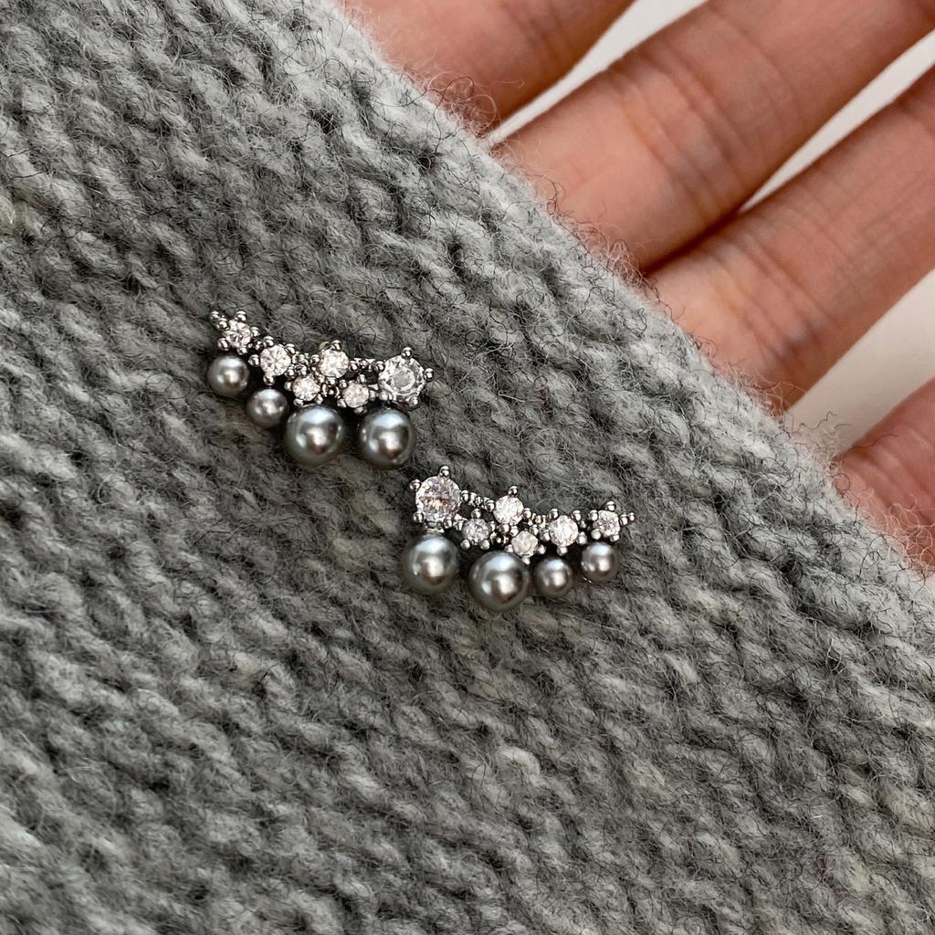 18k Electroplated Zircon Pearl Stud Earrings Exquisite Personality Versatile Earrings Light Luxury Earrings Women