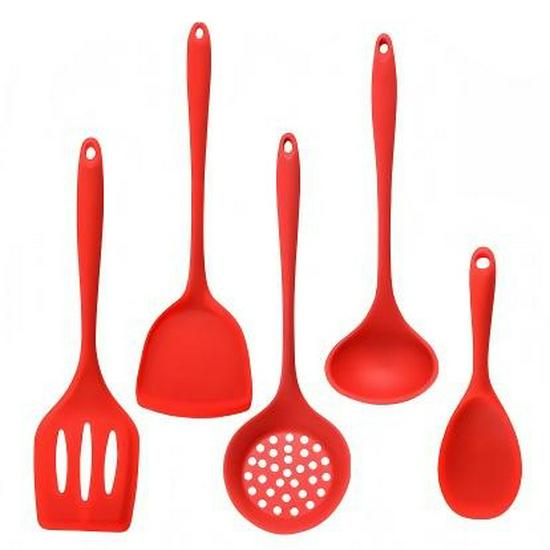 5-Piece High Temp Silicone Spatula & Ladle Set for Non-stick Cookware