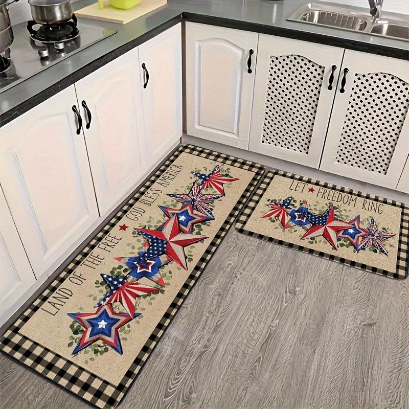 2PC American Patriotic Stars Stripes Kitchen Floor Mat Non Slip Oil Proof Runner Rug Living Room Entryway Decor