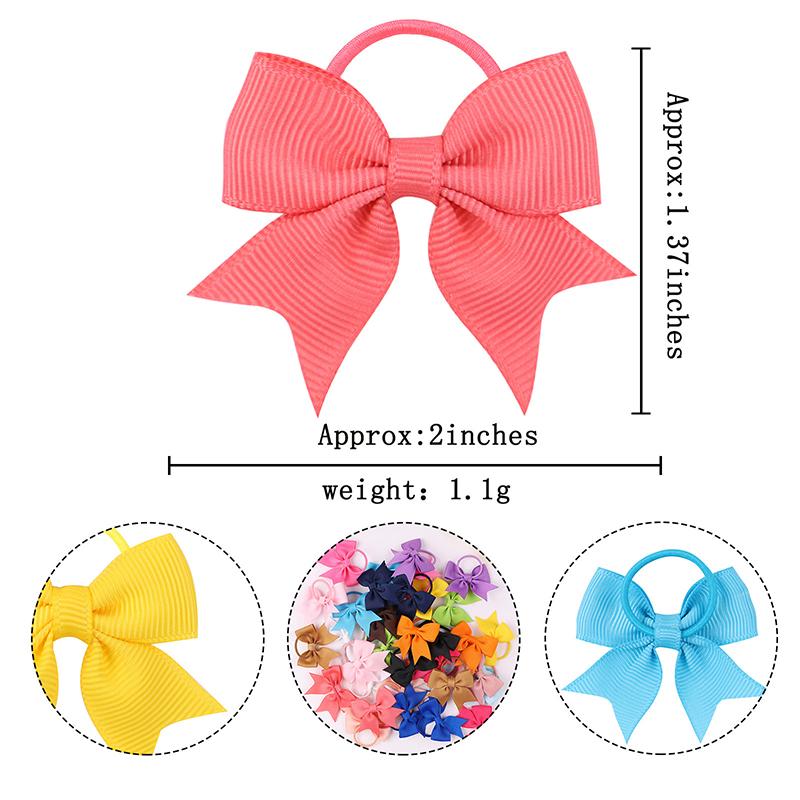 10Pcs  Color Grosgrain Ribbon Bows Elastic Hairties Hair Bands Girls Spring Head Rope Hair Accessories