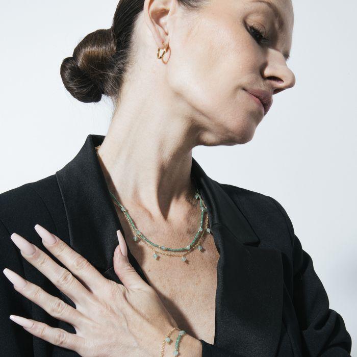 Collier - LUXENTER - Aira - Cristal vert - Finition or jaune 18 carats - Longueur 42+3 cm