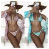 Chic European and American Three-Piece Floral Bikini Set with Long Shirt