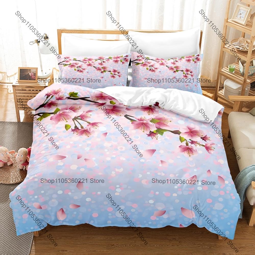 Japanese Cherry Blossom Bedding Set Single Twin Full Queen King Size Bed Set Adult Bedroom Duvetcover Sets Anime Bed Sheet Set 135x200cm