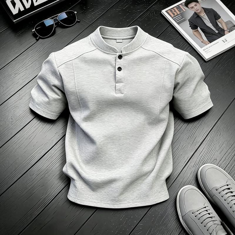 Men s Summer Short  Sleeved Spliced Regular Shoulder POLO Shirts High End T Shirts Half Sleeved Tops Trendy M серый