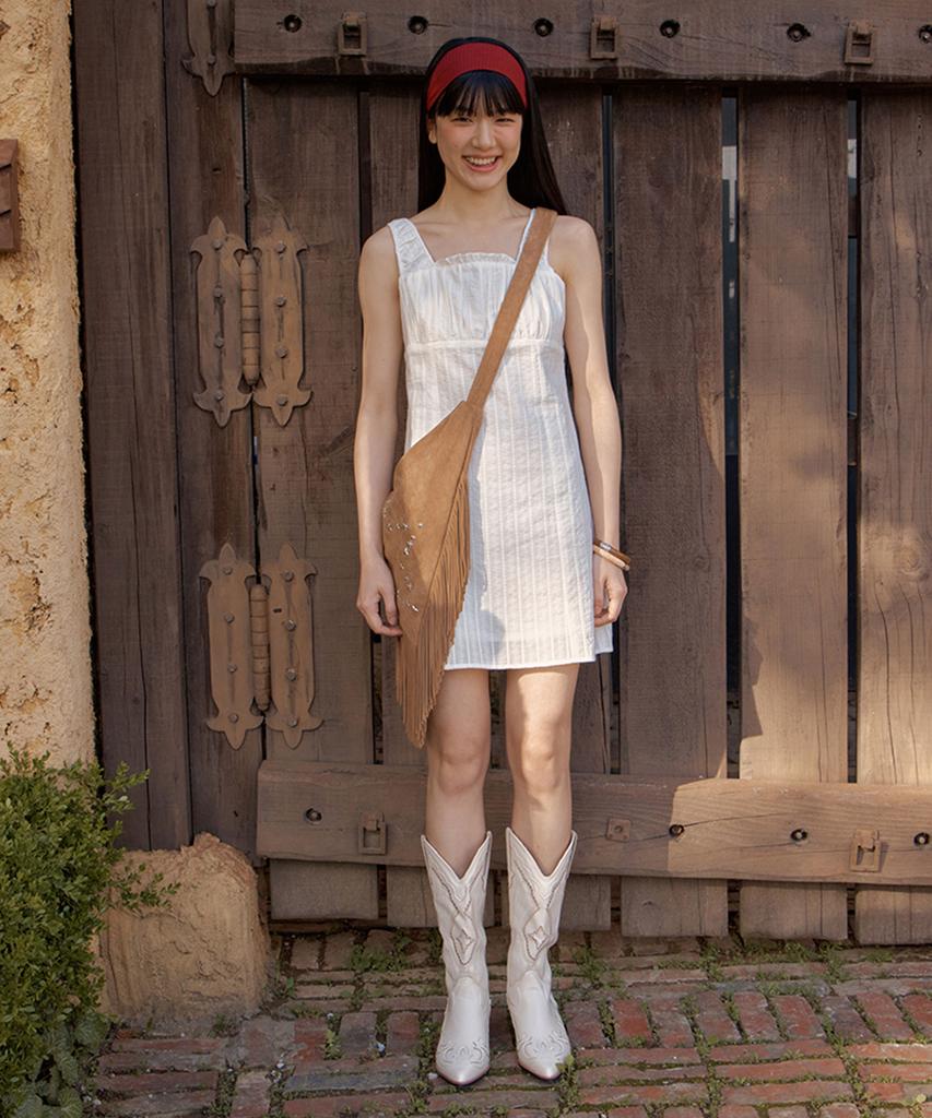 Selliteiljeu Shirring Cotton Sleeveless Mini Dress_Ivory
