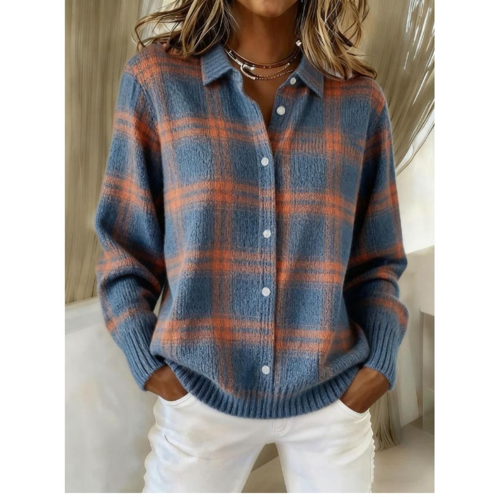 Damenhemd mit Revers und Strickjacke, Einfarbig gestrickt, 3D-Druck, Weihnachten, Herbst, Winter