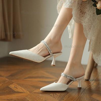 Μόδα Γυναικεία Μουλάρια Μισά Παντόφλες Λεπτό Ψηλό Τακούνι Γυναικεία Παπούτσια Νέο Μυτερό Toe Slip on Slides Γυναικεία Άνοιξη Καλοκαίρι Γόβες Σανδάλια