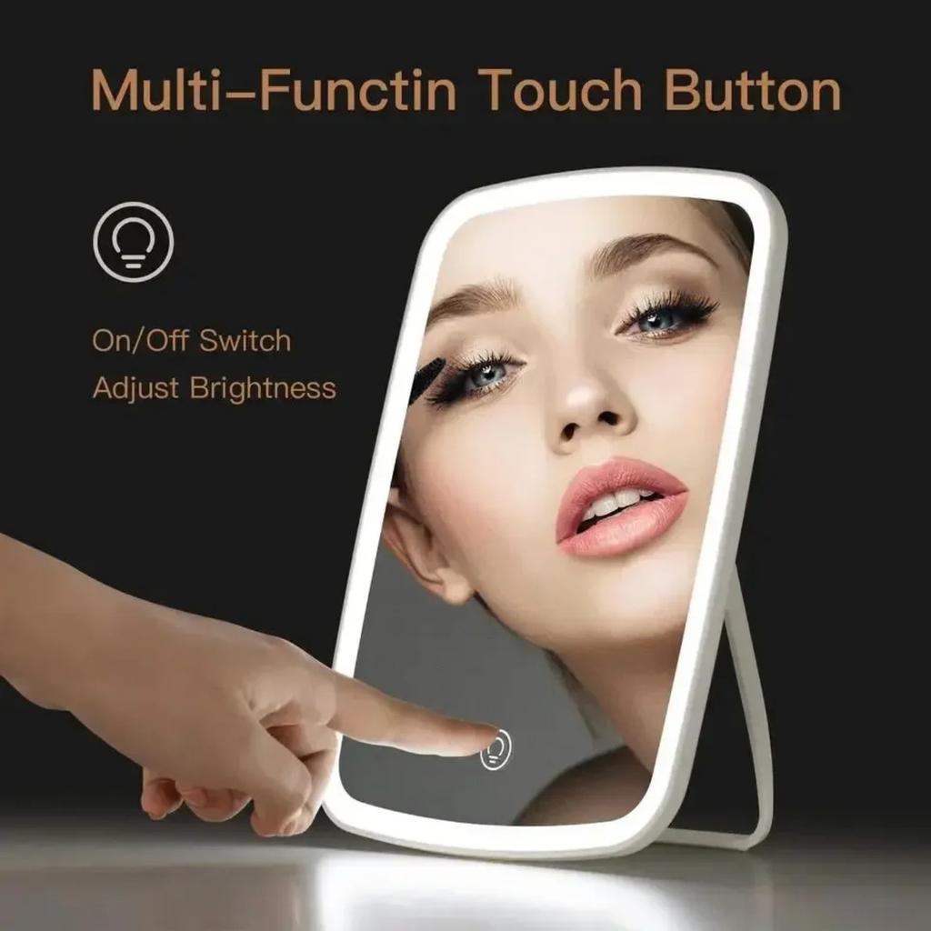 Specchio da tavolo con regolazione dell'angolo di 120°, a LED, con luce, portatile, pieghevole, per il trucco, per dormitorio, da tavolo, portatile, per vestirsi