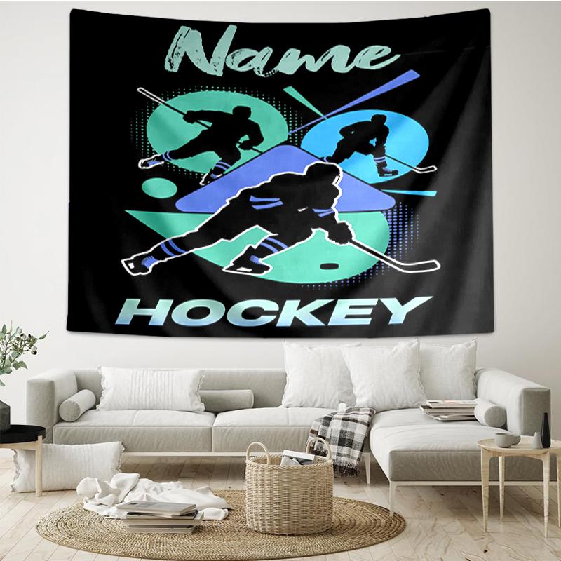 Custom Name ice hockey Print Tapestry, Backdrop, Easy Setup, Ideal for Bedroom, Office & Living Room, with Aesthetic Wall Hanging Decor.