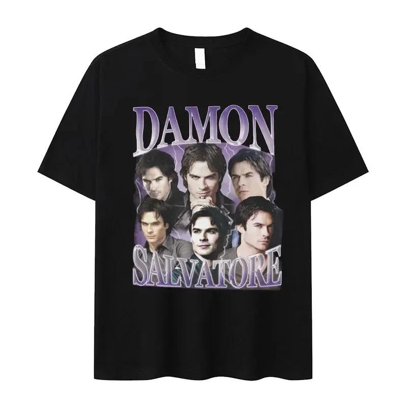Damon Salvatore Ian Somerhalder TV-Drama Muster T-Shirt für Damen Retro Gothic Mode Übergroßes T-Shirt für Damen Streetwear