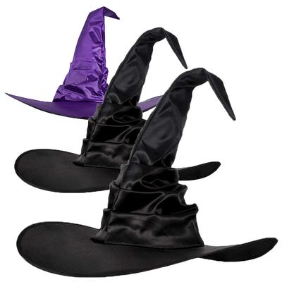 Halloween Witch Hat Black Folds Wizard Hat For Women Men Party Costume Cosplay Halloween Decorations
