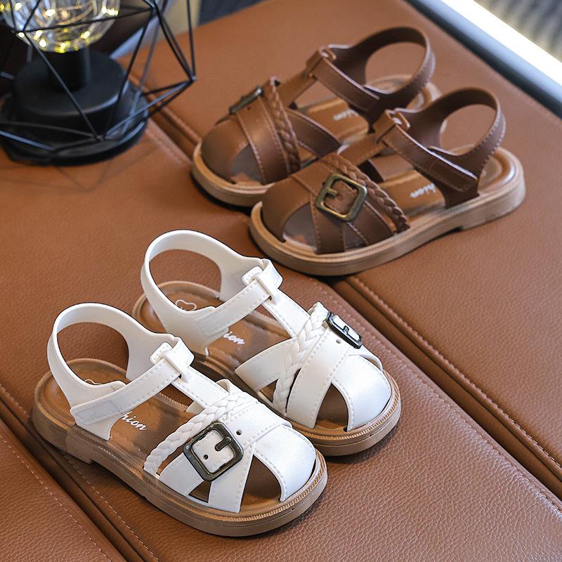 Sandálias de Princesa para Crianças Novo Verão Antiderrapante Sola Macia Meninas Médias a Grandes Velcro Sapatos Infantis Sandálias de Praia