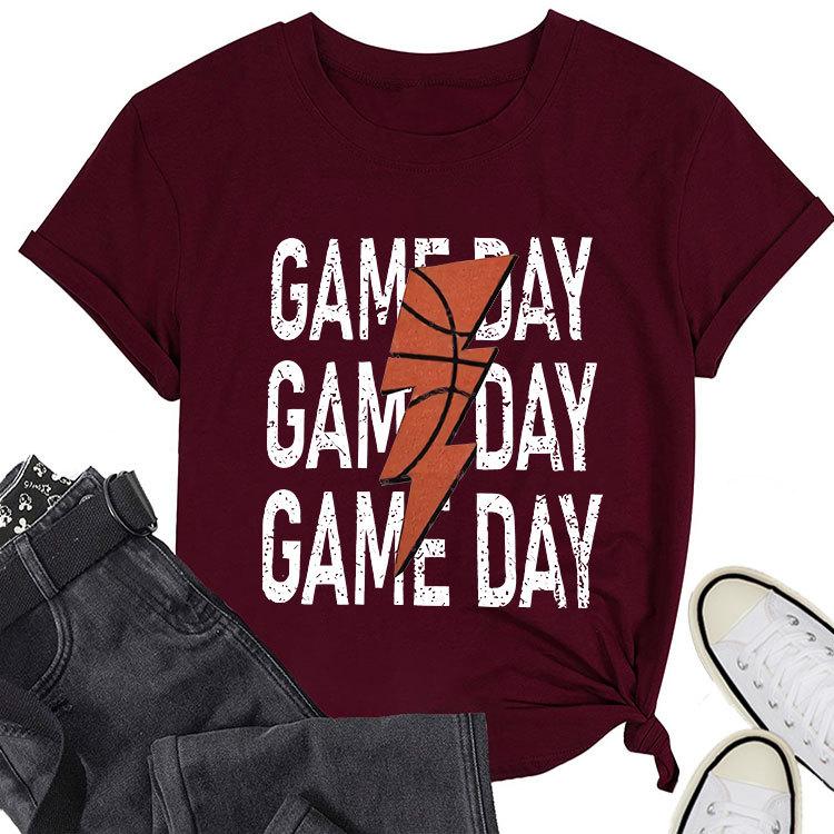 Summer new game day basketball flash print short sleeve Tshirt loose casual crewneck top