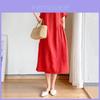 Luxurious Cotton Loose And Thin Dress For Women With Short Sleeves And Round Neck