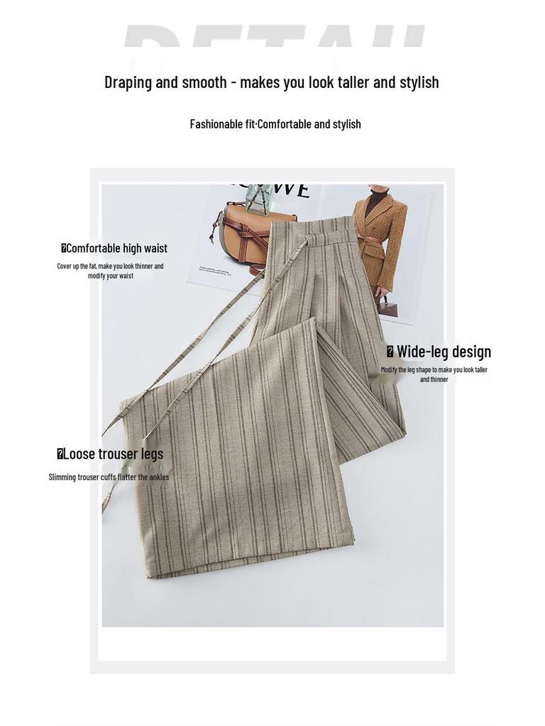 Korean Retro Style Women's Striped Wide-Leg Lace-Up Pants - 2026 Summer Collection