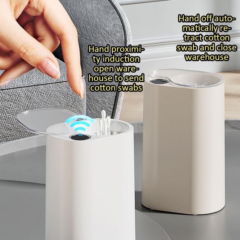 Induction Cotton Swab Box Automatic Dispenser Cotton Swab Container Box Dustproof Lid Makeup Organizer for Bathroom Home Storage