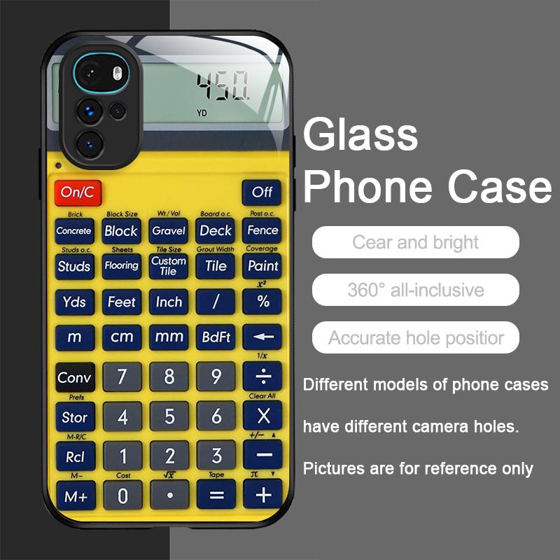 Funny Digital Calculator Pattern Tempered Glass Phone Case for Motorola Moto G85 G84 G75 Edge 50 Fusion 40 Neo 30 Pro Hard Cover