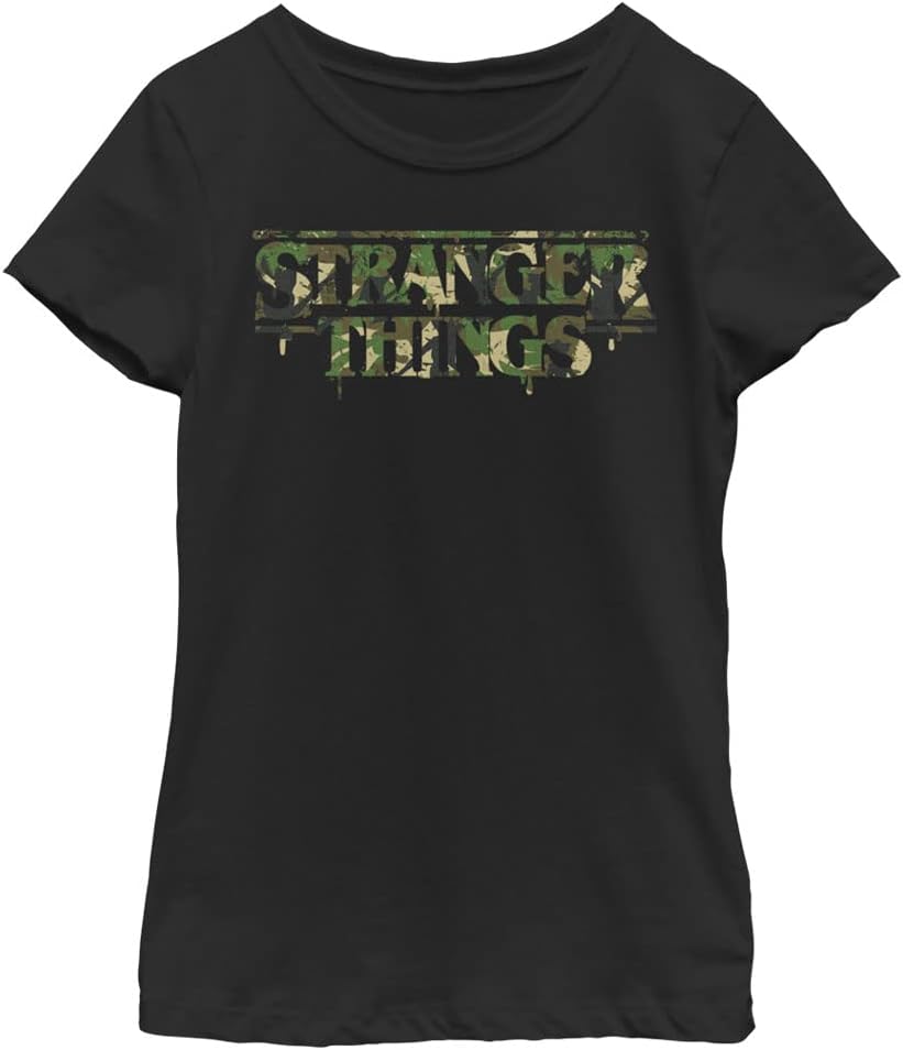 Netflix Girls  Stranger Things Camo Logo Girls Short Sleeve Tee Shirt 4XL